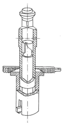 A Bosch type fuel pump, showing the plunger, barrel, delivery valve and rack