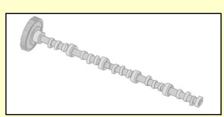 Camshaft with the fuel pump, inlet and exhaust cams for each cylinder