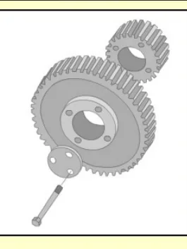 The camshaft gear drive of a four-stroke engine, showing the gear train and the timing marks that set the relationship between the crankshaft and the camshaft