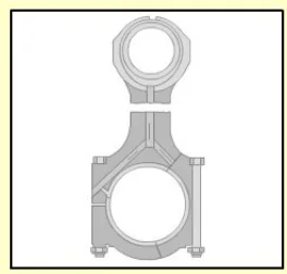 Connecting rod, showing the small end eye, the big end and the serrated joint face