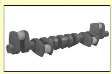 A crankshaft, showing the main journals, crank pins, webs and counterweights