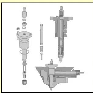 Exploded view of a valve assembly, showing the valve, springs, cotters, guide and seat