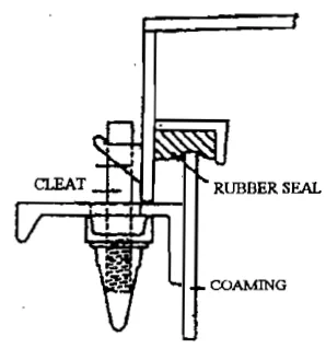 Hatch cover cleat, rubber seal and coaming