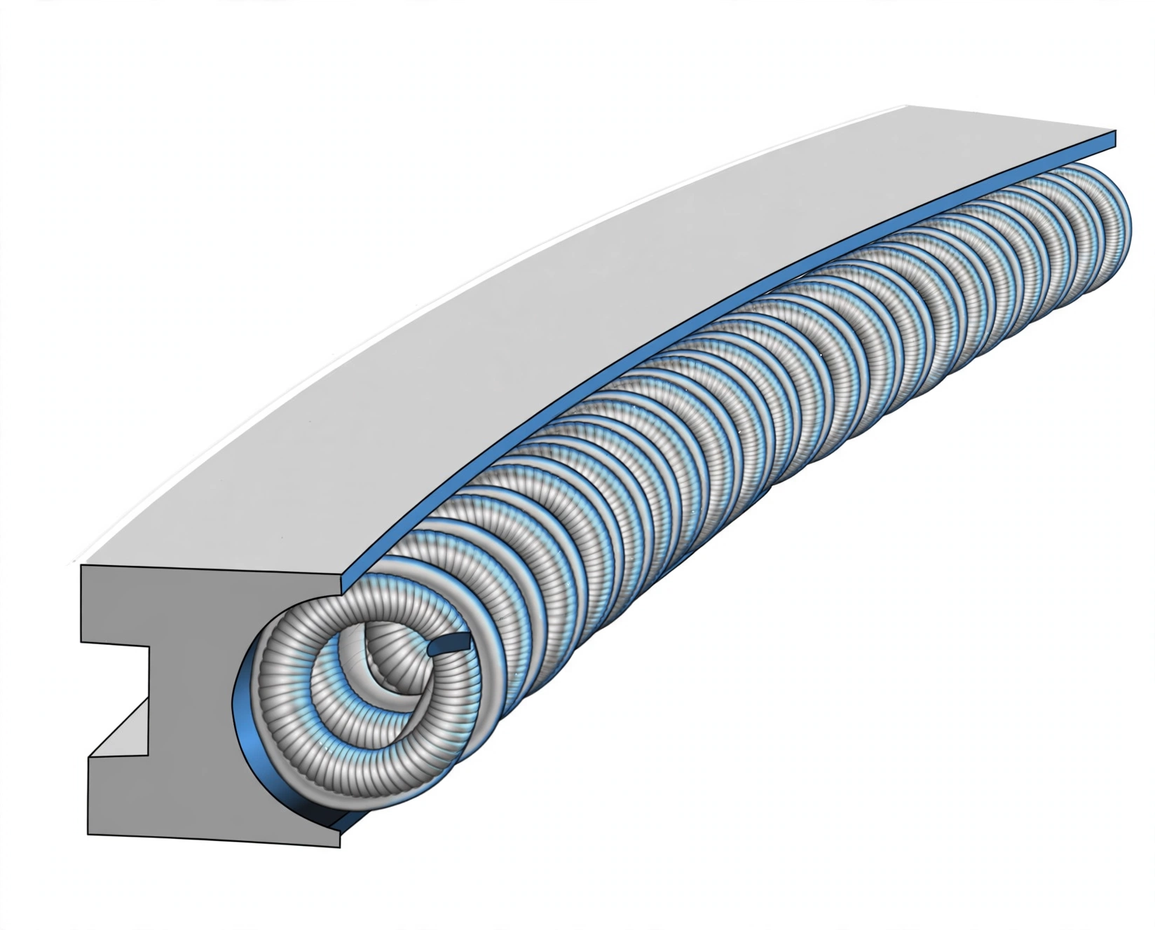Close-up of oil control ring with garter spring that presses the scraper edge onto the rod