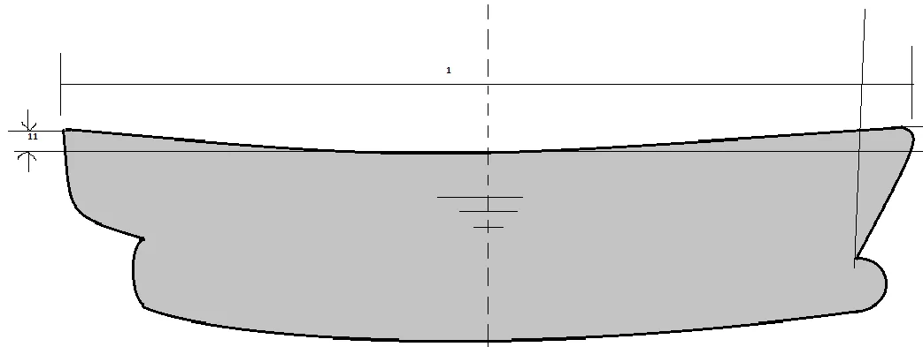 Ship profile showing LOA, LBP, depth, draught and freeboard