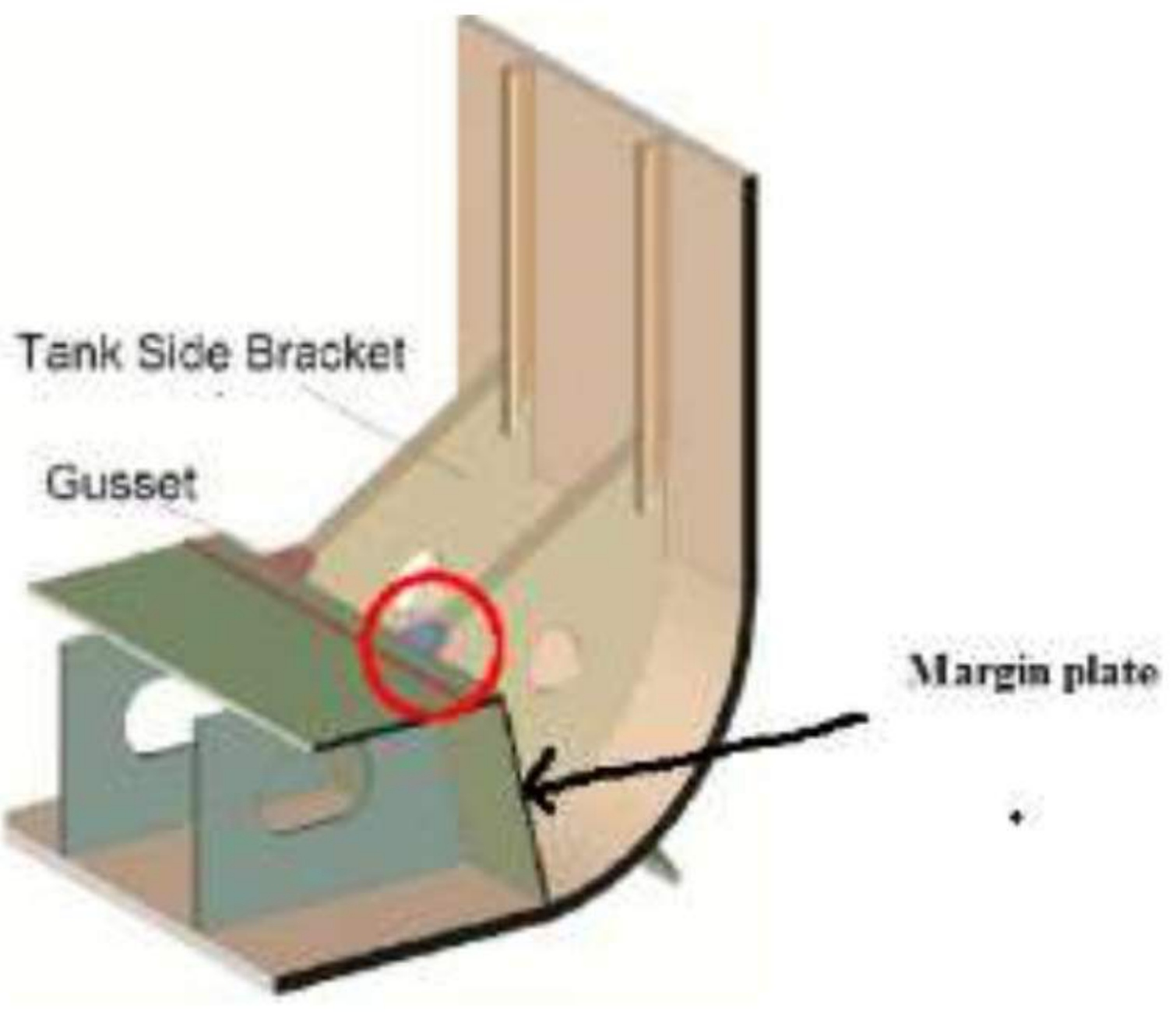 Tank side bracket, gusset and margin plate