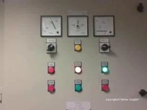 Emergency generator panel with meters and lamps