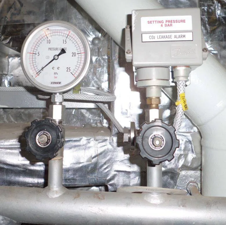 CO2 leakage alarm switch and gauge at 4 bar