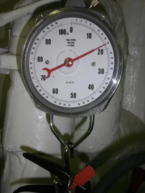 Spring beam scale dial for weighing extinguishers