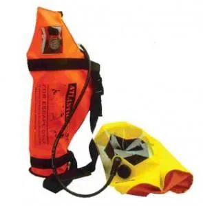 Emergency escape breathing device with hood and cylinder pack