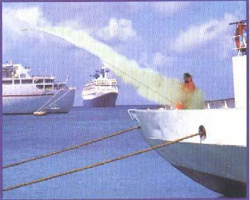 Line thrower being fired from a ship