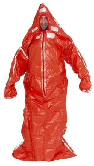 Orange thermal protective aid suit worn over clothing