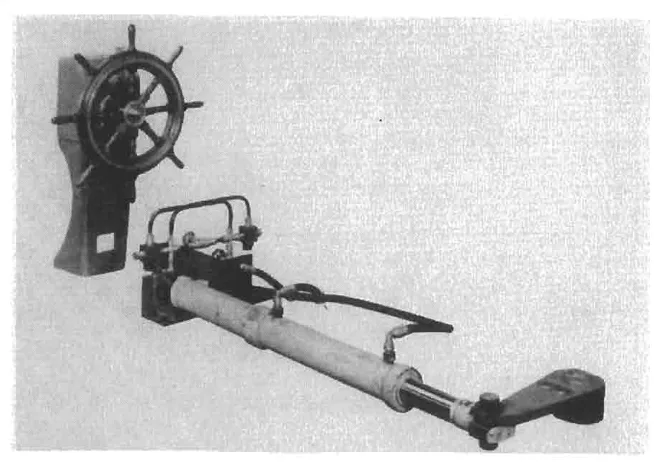 The hydraulic circuit for hand and power steering, showing the steering cylinders, the control cylinder, the floating lever and the changeover valves